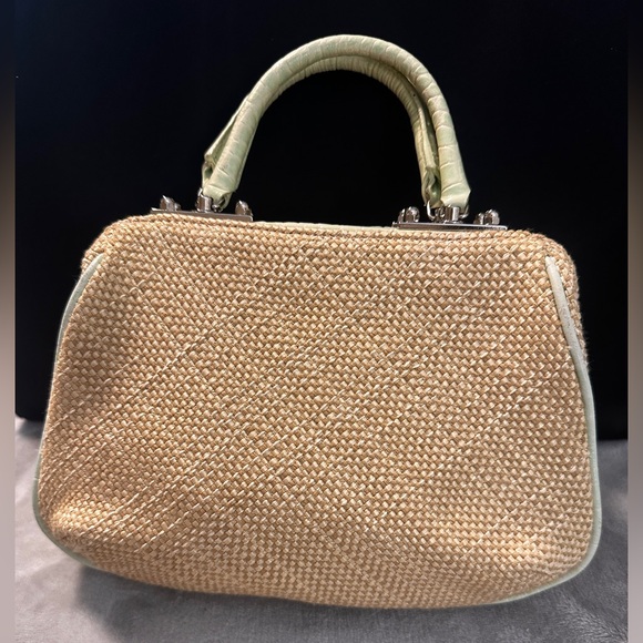 Antonio Melani Straw Handbag with Light Green‎ Accent and Silver Hardware - Picture 1 of 9